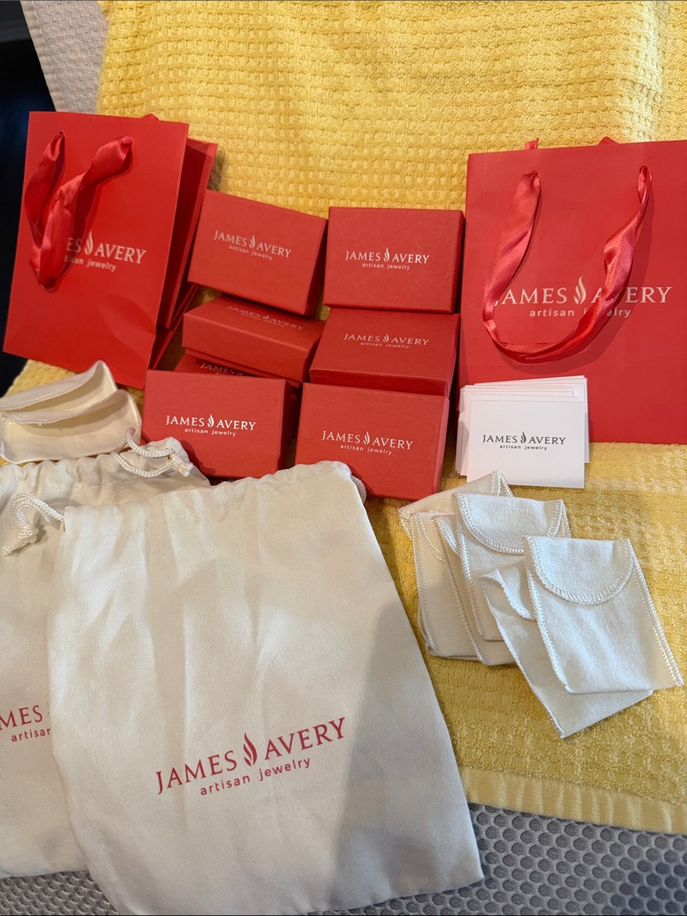 James Avery Red Gift Bags, Boxes, Cream Jewelry Pouches, HUGE LOT. Resellers 👀